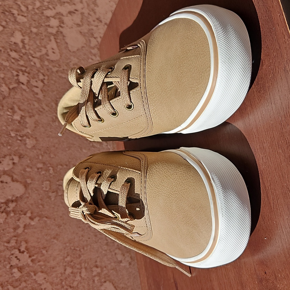 Dockers Tan Faux Leather Lace-up Sneakers Tennis Shoes 8.5 - Picture 3 of 10